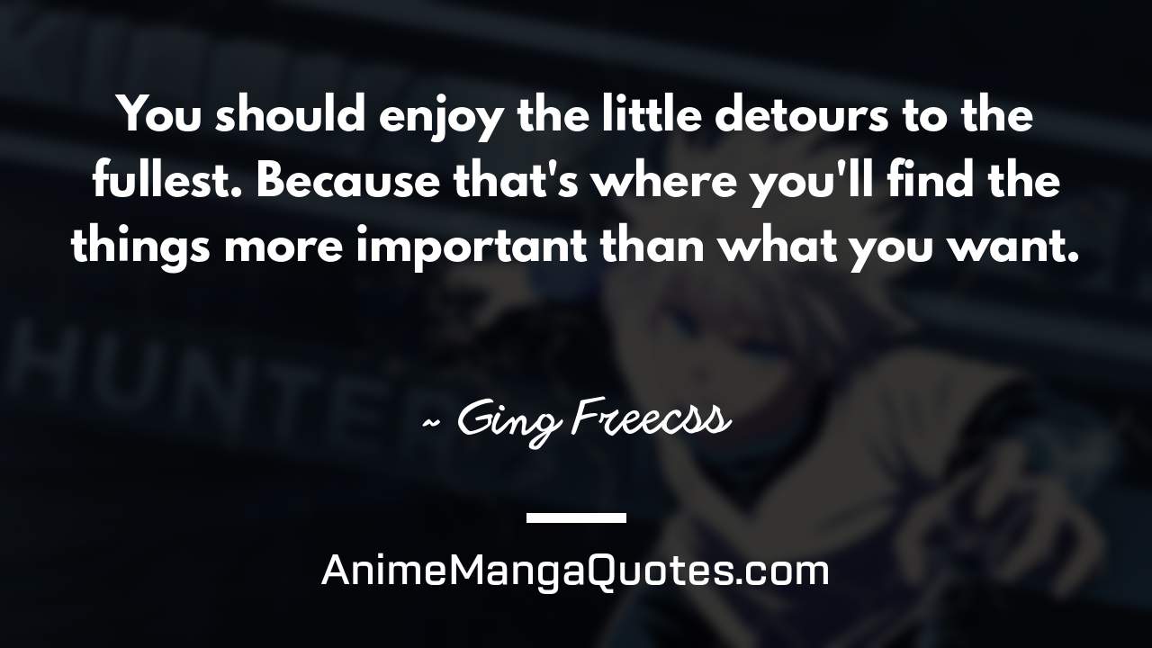 You should enjoy the little detours to the fullest. Because that's where you'll find the things more important than what you want. ~ Ging Freecss - AnimeMangaQuotes.com
