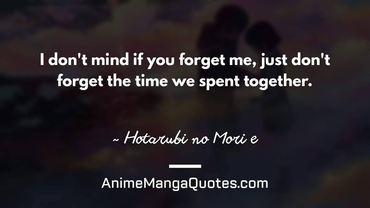 I don't mind if you forget me, just don't forget the time we spent together. ~ Hotarubi no Mori e - AnimeMangaQuotes.com
